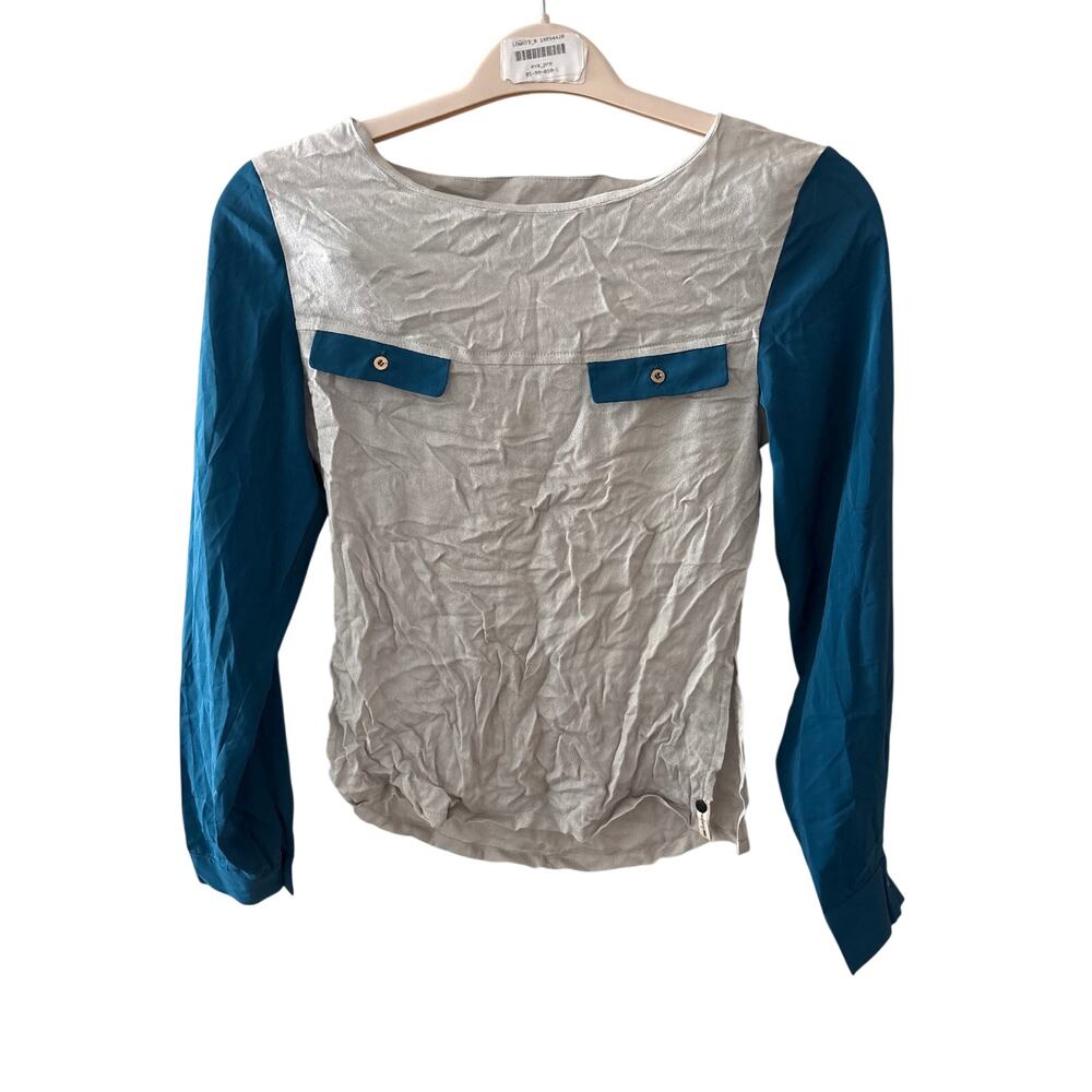 NWT One Teaspoon Sz Small Blue Cream Colorblock Long Sleeve Cut Out Back Top